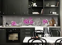 Вініловий кухонний фартух Рожеві пелюстки на камінні наклейка для кухні Абстракція Сірий Happy Pocket Z181701 - мініатюра 3