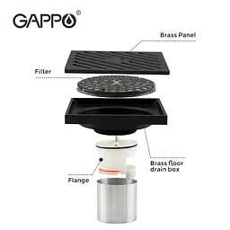 Трап для душу вертикальний Gappo G81050-6 латунь 100x100 мм чорний - мініатюра 5