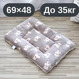 М’який плюшевий килимок-лежанка для котів та собак, теплий двосторонній матрацик, 69×48, до 35 кг, сірий з ведмедиками KT8001164