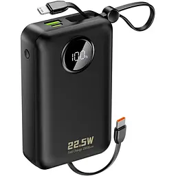 Універсальна мобільна батарея Dudao 20000mAh K14+ 22,5W PD,QC USB-A,USB-C In/Out,with built-in USB-C/Lightning cables Чорний
