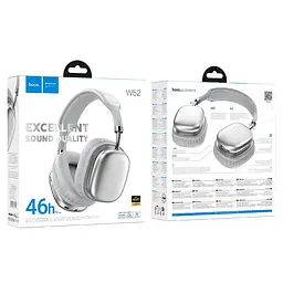 Накладні навушники Hoco W52 Wonderful, BT headphones, BT5.4, AUX, TF, 400mAh, 46h, silver - мініатюра 3