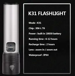 Акумуляторний LED ліхтарик Bailong BL-K31-T6 4 режими, зум, зарядка microUSB, металевий корпус - мініатюра 5