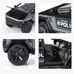Колекційна металева модель поліцейського автомобіля Tesla Cybertruck Police з квадроциклом, інерцією, світлом та звуком 1:24 - мініатюра 4