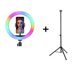 Селфи-лампа LED кольцевая 33см Voltronic MJ33 RGB + штатив - мініатюра 1