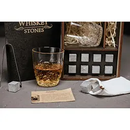 Подарунковий набір Whiskey Stones камені для віскі у дерев'яному пеналі 8 шт. + 2 склянки Bormioli Rocco Dedalo + щипці + мішечок - мініатюра 3