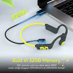 Бездротові кісткові навушники для плавання та бігу IFECCO X67 з Bluetooth 6.0, 32 ГБ пам'яті, MP3-плеєром, активним шумоподавленням та IP68 Чорно-жовтий - мініатюра 2