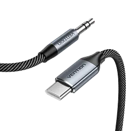 Аудіокабель Vention 2 м AUX зі штекера USB-C на штекер 3,5 мм із вбудованим ЦАП DAC потрібна підтримка цифрового аудіовиходу USB-C на пристрої 16 біт 48 кГц у бавовняному обплетенні сірий (BINHH)