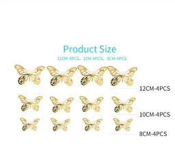 Метелики золотисті на скотчі - 12 шт. - мініатюра 2