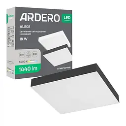 Свiтильник свiтлодiодний Ardero AL808 квадрат накладний чорний 18W 5000K (80631)