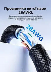 Мережевий патч-корд Ethernet Vention 25 м LAN-кабель на витій парі зі штекерами RJ45 8P8C на обох кінцях Cat6A UTP до 10 Гбіт/с за підтримки 10GBASE-T на всіх задіяних мережевих портах хрестоподібний роздільник пар для зменшення перехресних перешкод зовнішній діаметр близько 6 мм текстурована нековзка гнучка оболонка чорний із чорними корпусами роз'ємів і напівпрозорими синіми штекерами (ISCBS) - мініатюра 6