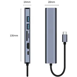 Концентратор Dynamode 7-in-1 USB-C to HDTV 4K/30Hz 2хUSB3.0 RJ45 USB-C PD 100W SD/MicroSD (BYL-2303) - мініатюра 4
