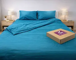 Постільна білизна LARA сатин-страйп LUX turquoise d13227е180 з простирадлом на резинці 180х200х25 євро