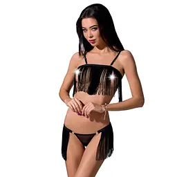 Комплект білизни Passion Exclusive KASSANDRA SET OpenBra S/M black, ліф з бахроми, трусики-спідниця - мініатюра 1