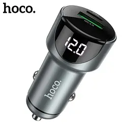Автомобільний зарядний пристрій HOCO Z42 Light road digital display PD20W+QC3.0 USB-A/USB-C/3A Металевий сірий
