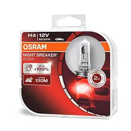 Автолампа галогенна Osram Night Breaker Silver +100% H4 12V 60/55W 2 шт (64193 NBS-ВОХ)