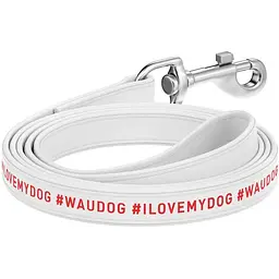 Повідець для собак Waudog Design Я люблю свою собаку, шкіряний, 122х2,5 см, білий