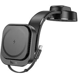 Холдер Hoco HW24 Might retractable magnetic wireless fast charging car holdercenter console Чорний