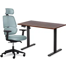 Комплект Mealux PowerDesk Lite Walnut+Leo Air Plus Grey Blue (арт. EVO-201 Lite Walnut/B+Y 546 KBGL)