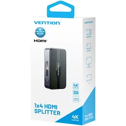 Сплітер HDMI 1.4 FHD 4K 30Hz 3D, 1x4 ports чорний Vention - мініатюра 3