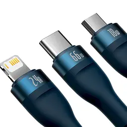 Кабель Baseus Flash Series Ⅱ 3-in-1 Cable USB to MicroUSB+Lightning+Type-C 66W 1.2m CASS040003 Blue - мініатюра 3