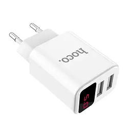 Зарядний пристрій 2USB Hoco C63A LCD 2.1A White - мініатюра 6