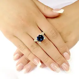 Каблучка з родієвого срібла з корундом та фіанітами 15.5 SK-0067 - мініатюра 4