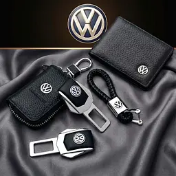 Подарунковий набір для Volkswagen / заглушки ременя безпеки з логотипом / брелок і чохол для ключів / тиснена шкіра