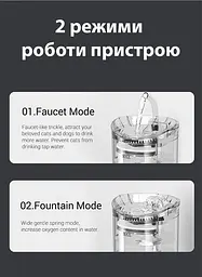 Питний фонтан поїлка прозорий для котів і собак 1.5 л з фільтром  - мініатюра 3