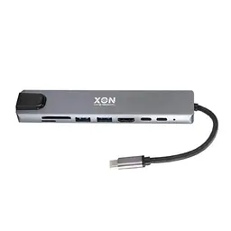 USB-хаб XON SmartHub 8 в 1 Ethernet HDMI SD/TF 2хType-C 2xUSB3.0 Сірий (UHCHP084300G 5221)
