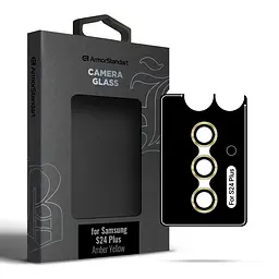 Захисне скло для камери Samsung Galaxy S24 Plus 5G (SM-S926), Supreme BI, жовтий колір, з рамкою, глянцеве скло для захисту лінз, протиударне, прозоре, з клейовим шаром по контуру, не впливає на якість фото, ArmorStandart (ARM76613)