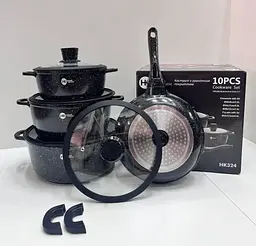 Набір каструль і сковорода Higher Kitchen HK-305, Набір посуду з антипригарним покриттям (Червоний, Чорний) - мініатюра 8