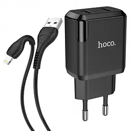 Зарядний пристрій 220В 2 USB з кабелем USB - Lightning Hoco N7 Speedy Чорний