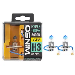 Галогенова лампа Winso H3 12V 55W PK22s SET HYPER +60% 2шт(712330)