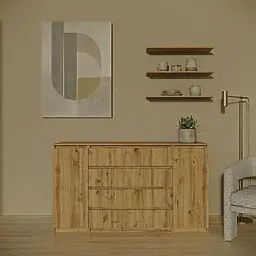 Комод на 4 шухляди з боковими відкритими секціями Дуб Крафт