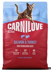 Сухий беззерновий корм Carnilove Active Salmon & Turkey Sterilised для стерилізованих котів лосось та індичка 2 кг