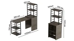 Стіл-тумба трансформер Смарт 3/1 з етажеркою Ferrum-decor 1430x1450x500 Чорний метал ДСП Дуб Сонома Трюфель 16 мм (FRD-105113) - мініатюра 2