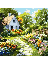 Картина за номерами 40х40 ІДЕЙКА Квіти біля хатини (KHO6383)