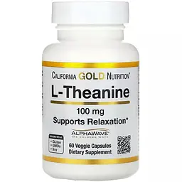 L-теанін California Gold Nutrition L-Theanine Featuring AlphaWave 100 мг 60 вегетаріанських капсул