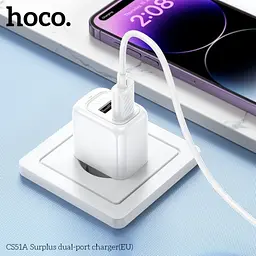 Сітчастий зарядний пристрій HOCO CS51A Surplus dual-port charger 2USB/2,4A білий - мініатюра 6
