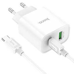 МЗП Hoco C80A Plus Rapido PD20W+QC3.0 (1USB-A/1C) + кабель Type-C to Type-C White - мініатюра 3