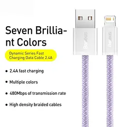 Кабель Baseus Dynamic Series Fast Charging Data Cable USB to iP 2.4 A 1 m Purple (CALD000405) - мініатюра 2