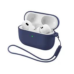 Силіконовий чохол для навушників Apple AirPods Pro 3, Silicone Case with straps, синій, захисний чохол з ремінцем, ультратонкий і легкий, повний захист, з підвіскою, м"який силікон, ArmorStandart (ARM88292)