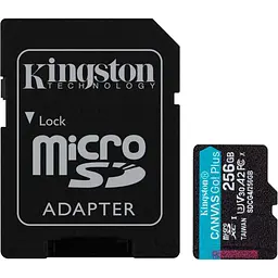 Карта пам'яті Kingston microSD 256GB C10 UHS-I U3 A2 V30 R200/W160MB/s + SD (SDCG4/256GB)