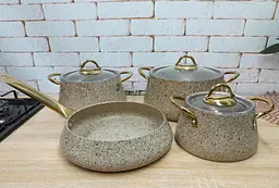 Набір кастрюль O.M.S. Collection 3041 з гранітно-мармуровим покриттям Пісочний (Туреччина) - мініатюра 4