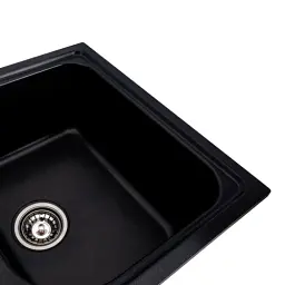 Кухонна мийка Platinum 7950 Equatoria гранітна глянцева з кріпленням 79x50 см чорний металік (000035801) - мініатюра 4