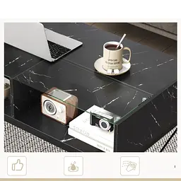 Журнальний стіл Costway Marble двоярусний чорний - мініатюра 7