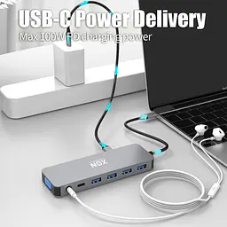 USB-хаб XON SmartHub 13 в 1 (Ethernet, VGA, 2xHDMI, 3.5 Audio, SD/TF, 2xType-C, 2xUSB3.0, 2xUSB2.0) Сірий (XUCHP134322G 5290) - мініатюра 6
