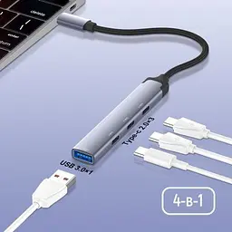 Концентратор ColorWay USB-C 4-in-1 USB-C2.0х3/USB3.0 (CW-HUB07) - мініатюра 6