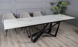 Стіл обідній Prestol Аспен розкладний 180/260x90x75 см білий глянець чорні ніжки - мініатюра 5