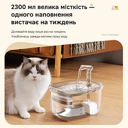 Фонтан для котів GPN-Y02 2,3 л з фільтром, Прозорий - мініатюра 2